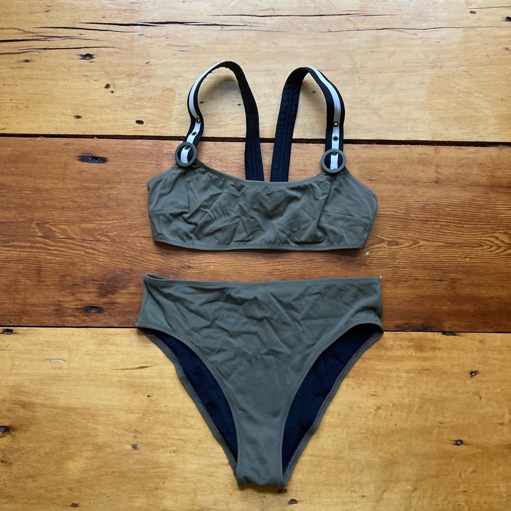 Solid & striped high waist/hi cut bikini